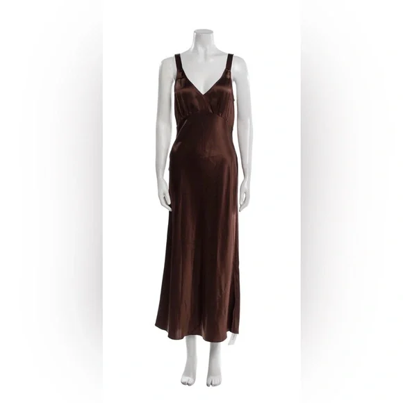 brown dress reformation Chocolate Rouge Drop Waist Halter Mini Dress main image 1